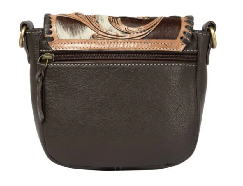 The Design Edge Catania – Brown & White Cowhide and Tooled Cutwork Leather Flap Bag
