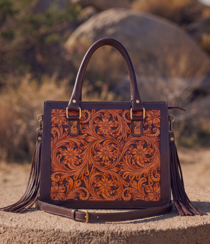 The Design Edge Carmen – Two Tone Hand Tooled Leather Tote Bag