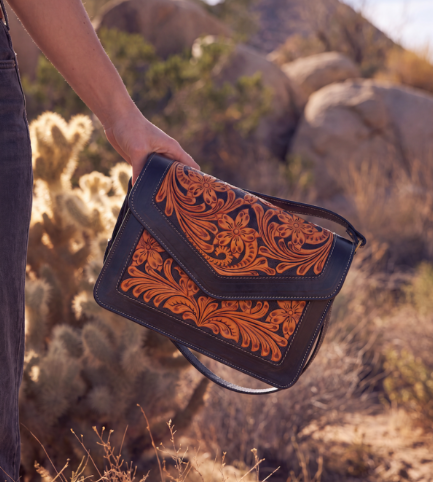 The Design Edge Condor – Two Tone Hand Tooled Leather Flap Bag