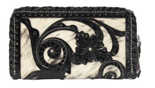 The Design Edge Marsala – Black & White Cowhide and Tooled Cutwork Leather Wallet