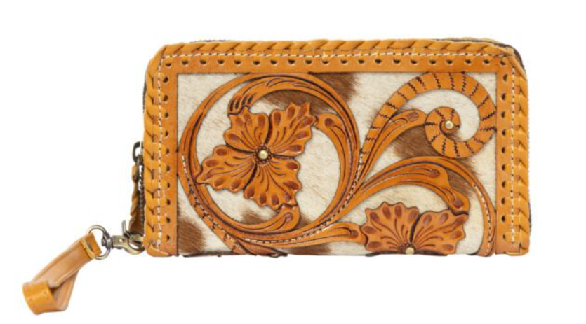 The Design Edge Marsala – Tan & White Cowhide and Tooled Cutwork Leather Wallet