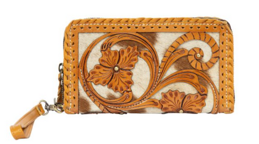 The Design Edge Marsala – Tan & White Cowhide and Tooled Cutwork Leather Wallet
