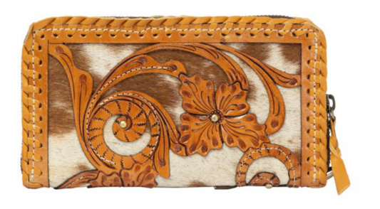 The Design Edge Marsala – Tan & White Cowhide and Tooled Cutwork Leather Wallet