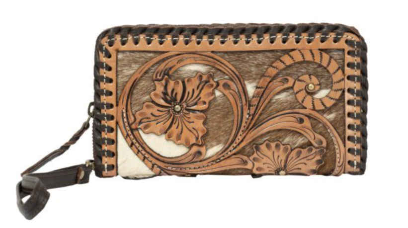 The Design Edge Marsala – Brown & White Cowhide and Tooled Cutwork Leather Wallet