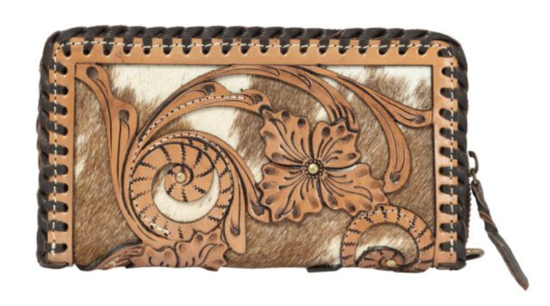 The Design Edge Marsala – Brown & White Cowhide and Tooled Cutwork Leather Wallet