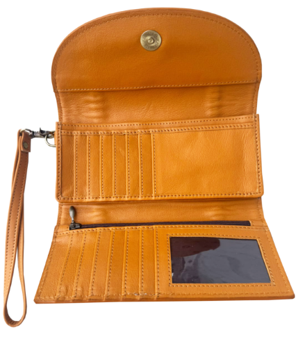 The Design Edge Mateo – Brown & White Tooled Leather Cowhide Trifold Wristlet Wallet