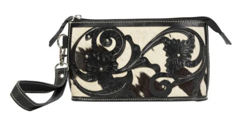 The Design Edge Noto – Black & White Cowhide and Tooled Cutwork Leather Clutch