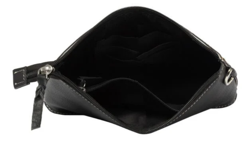 The Design Edge Rio – Black & White Cowhide Sunflower Tooling Leather Clutch