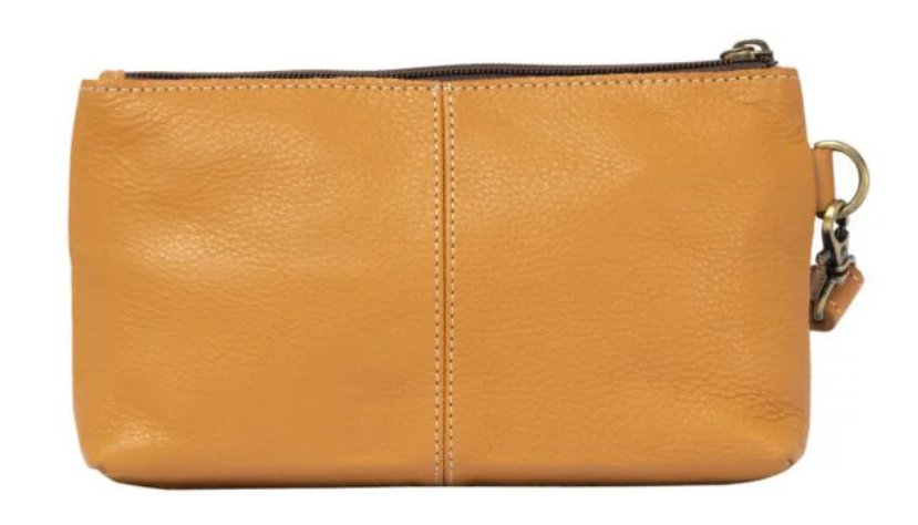The Design Edge Rio – Tan & White Cowhide Sunflower Tooling Leather Clutch