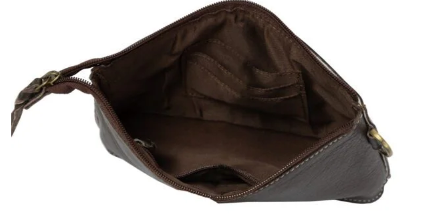 The Design Edge Rio – Brown & White Cowhide Sunflower Tooling Leather Clutch