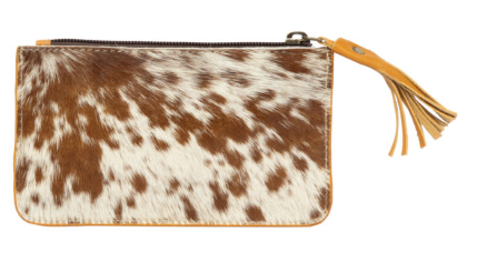 The Design Edge Pica Tan & White Small Tassel Tooled Cowhide Purse