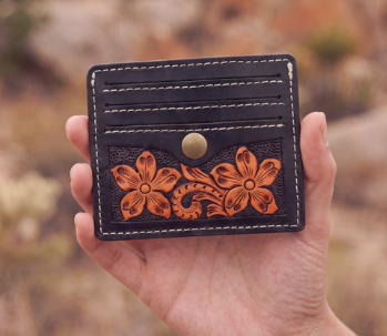 The Design Edge Two Tone Hand Tooled Leather Card Case