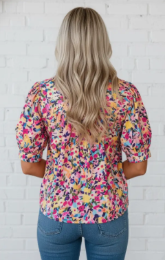 Flower Frilled Collar Puff Sleeve Blouse