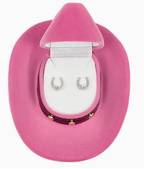Horseshoe Earrings W/Colorful Cowboy Hat Gift Box