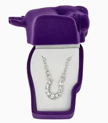 Clear Rhinestone Horseshoe Necklace W/Horse Head Gift Box