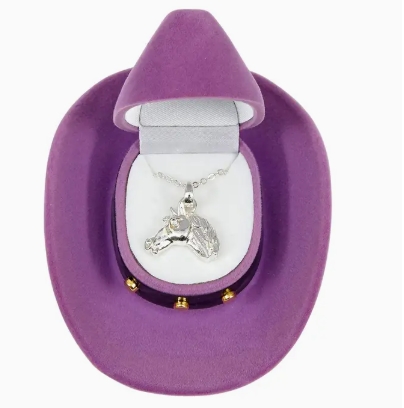 Horse Head Pendant Necklace W/Cowboy Hat Gift Box
