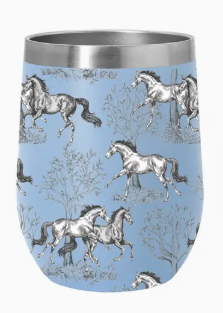 12 oz Stainless Steel Wine Tumbler-Lila Toile - Blue