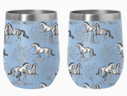 12 oz Stainless Steel Wine Tumbler-Lila Toile - Blue