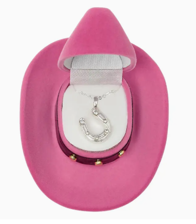 Horseshoe Pendant Necklace W/Colourful Cowboy Hat Gift Box