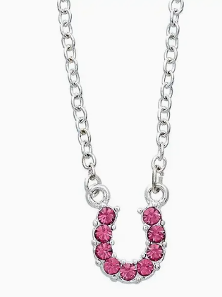 Aqua Rhinestone Horseshoe Necklace W/Horse Head Gift Box - Pink
