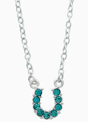 Aqua Rhinestone Horseshoe Necklace W/Horse Head Gift Box - Aqua
