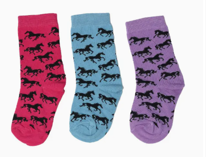 Youth "Lila" Galloping Horses Crew Socks- 3 Pack