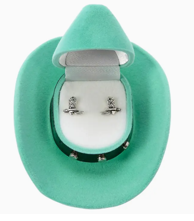 Cowboy Boot Earrings W/Colourful Cowboy Hat Gift Box
