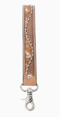 Bronco Wave Handtooled Leather Keyfob in Oakwood Amber