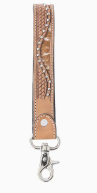 Bronco Wave Handtooled Leather Keyfob in Oakwood Amber