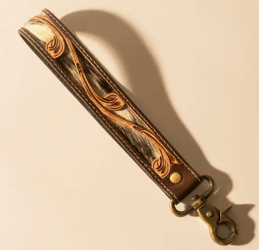 Wildvine Pony Western Hand tooled Key Fob in Brown with Hairon Detail