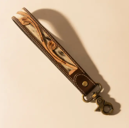 Wildvine Pony Western Hand tooled Key Fob in Brown with Hairon Detail