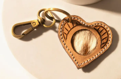 Moonhide Heart Western Key Fob in Light Brown with Hairon Detail