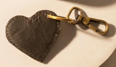 Moonhide Heart Western Key Fob in Light Brown with Hairon Detail