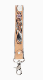 Pasture Petals Hand tooled Leather Key fob in Prairie Sand