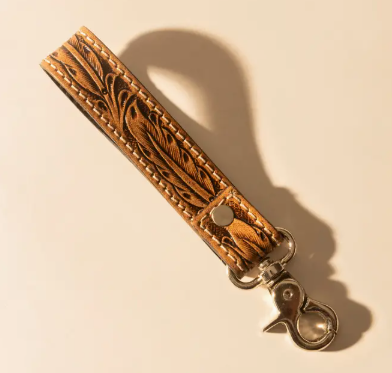 Hide Inlay Western Key Fob in Tan with Hairon Detail