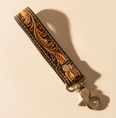 Hide Inlay Western Key Fob in Dark Brown with Hairon Detail