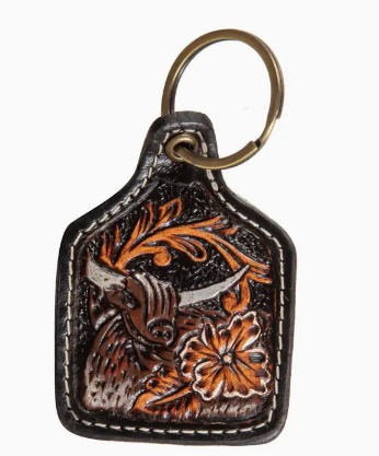Blazing Blooms Hand-Tooled Key Fob