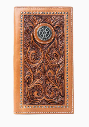 Sheriff���S Crest Hand tooled Leather Wallet For Men in Bronco Brown
