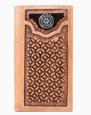 Starweave Dusk Hand tooled Leather Wallet For Men in Aged Sienna