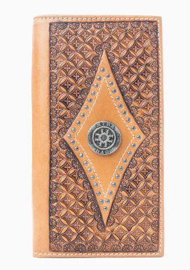 Nomad's Emblem Hand tooled Leather Wallet For Men in Walnut Emboss