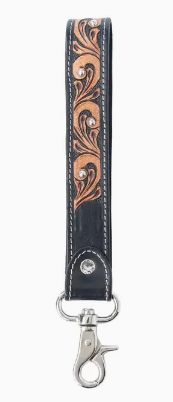 Western Whirl Hand tooled Leather Key fob in Desert Brown