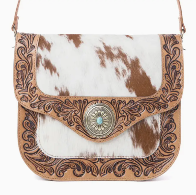 Yellowstone Frontier Ridge Hand tooled Bag in Oat Mocha