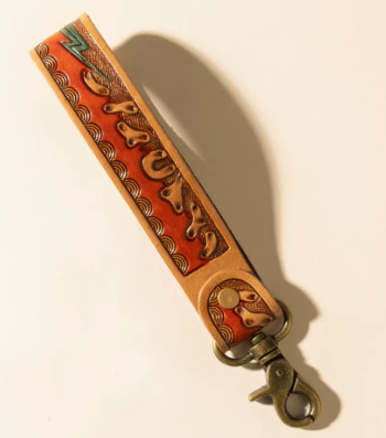 Canyon Pass Hand tooled Leather Key Fob in Amber