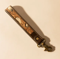 Wildvine Pony Western Hand tooled Key Fob in Dark Brown with Hairon Detail