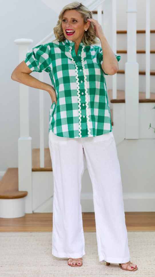Liv & Milly Chloe Shirt - Green & White Gingham