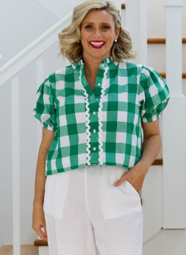 Liv & Milly Chloe Shirt - Green & White Gingham