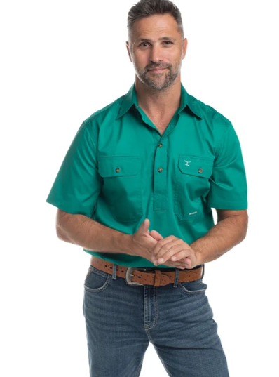 Just Country Mens Adam - 1/2 Button Short Sleeve Shirt - 10104DKG