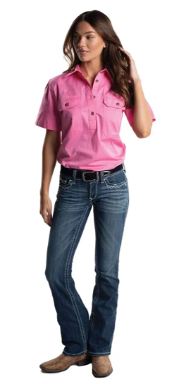 Just Country Ladies Evie Half button Short Sleeve Shirt - 50506ROS
