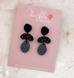 Brittany Earrings - Black + Black Glitter
