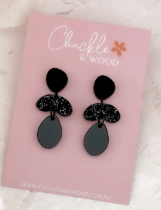 Brittany Earrings - Black + Black Glitter